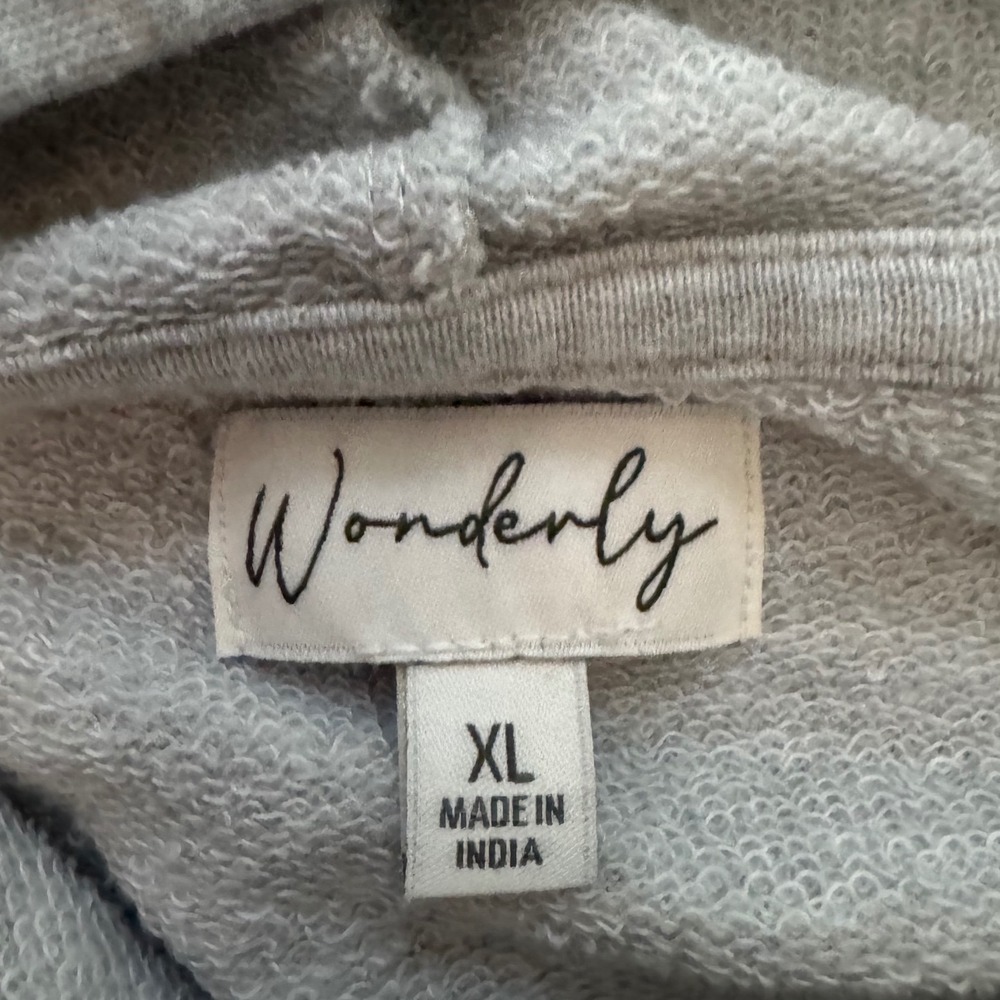 Wonderly Womens XL Heather Gray‎ Puff Sleeve Hooded Pullover Sweatshirt Relaxed - Picture 2 of 6